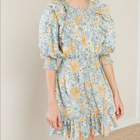 Magali Pascal Petal Dress Ruffle Puff Sleeve in Eden Print Size Small - Picture 3 of 12